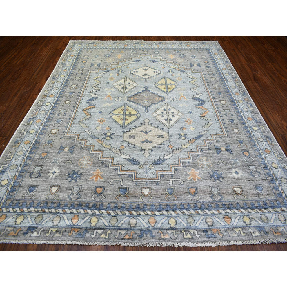 Light Gray, Anatolian Village Inspired Hand Knotted Oriental Rug, 8'0"x9'10"