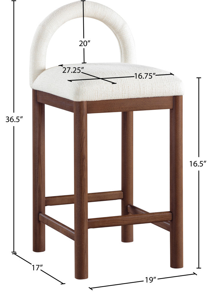 Conrad Upholstered Bar and Counter Stool, Cream, Linen Textured Fabric, Brown