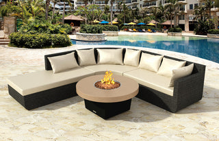 Circular Fire Pit Table, 48", Natural Gas, Beige Powdercoat Top, Black