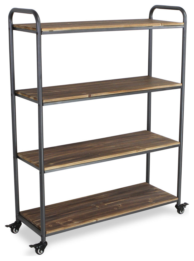 4-Tier Metal and Wood Caster Cart, Brown and Gray