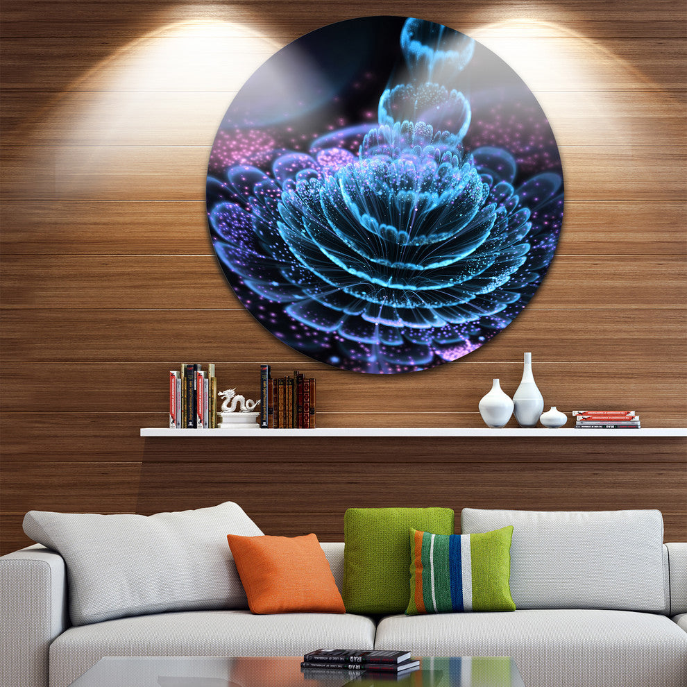 Glossy Blue Purple Fractal Flower, Floral Round Metal Wall Art, 36"