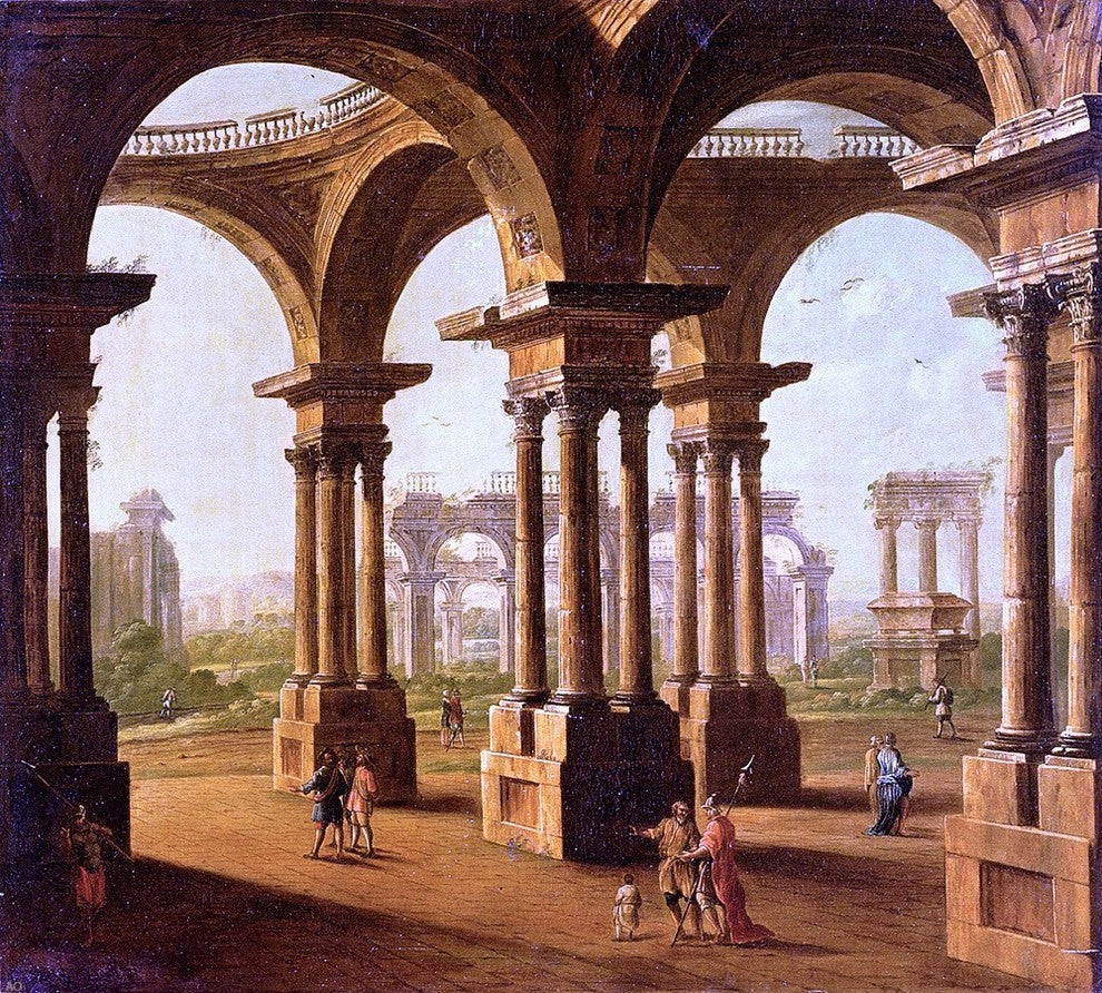 Antonio Joli Cappricio Of Roman Ruins with Classical Figures Gallery Wrap Canvas