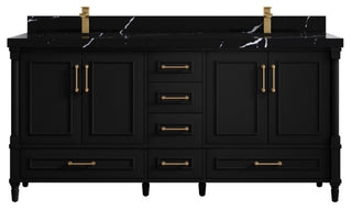Aberdeen 72 Double Sink Bath Vanity In Black 2" Calacatta Black