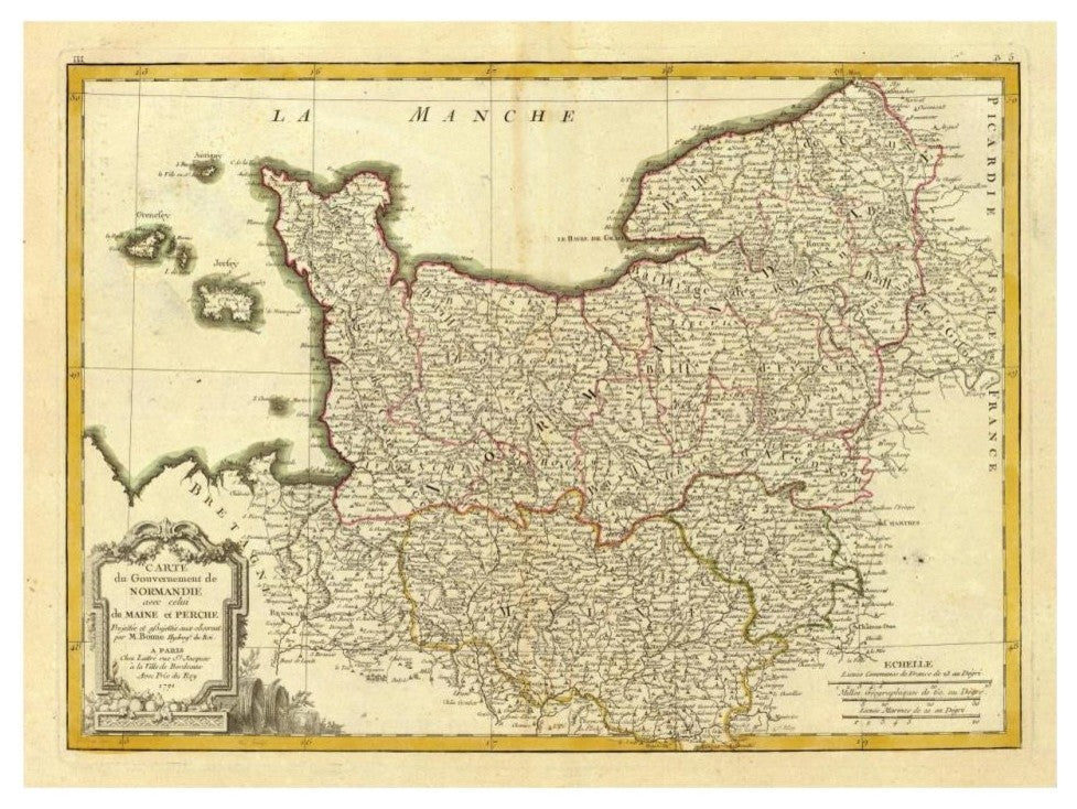 "Normandie, Maine, Perche, 1791" Digital Paper Print by Rigobert Bonne, 32"x24"