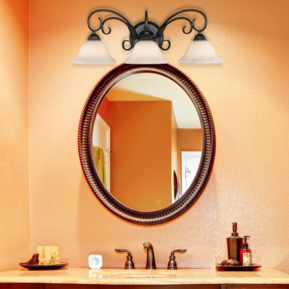 Homestead 3-Light Bath Vanity, Rubbed Bronze With Tea Stone Glass