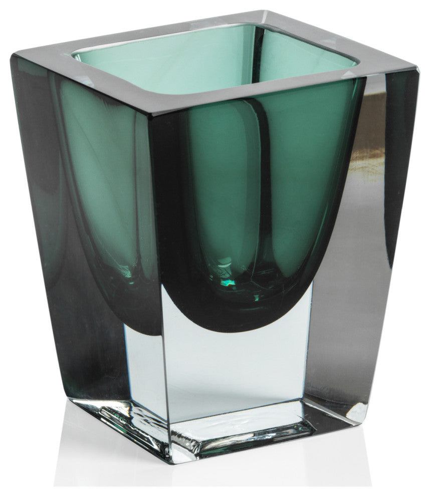Carrara Polished Green Glass Vase, 3"x3"x4"