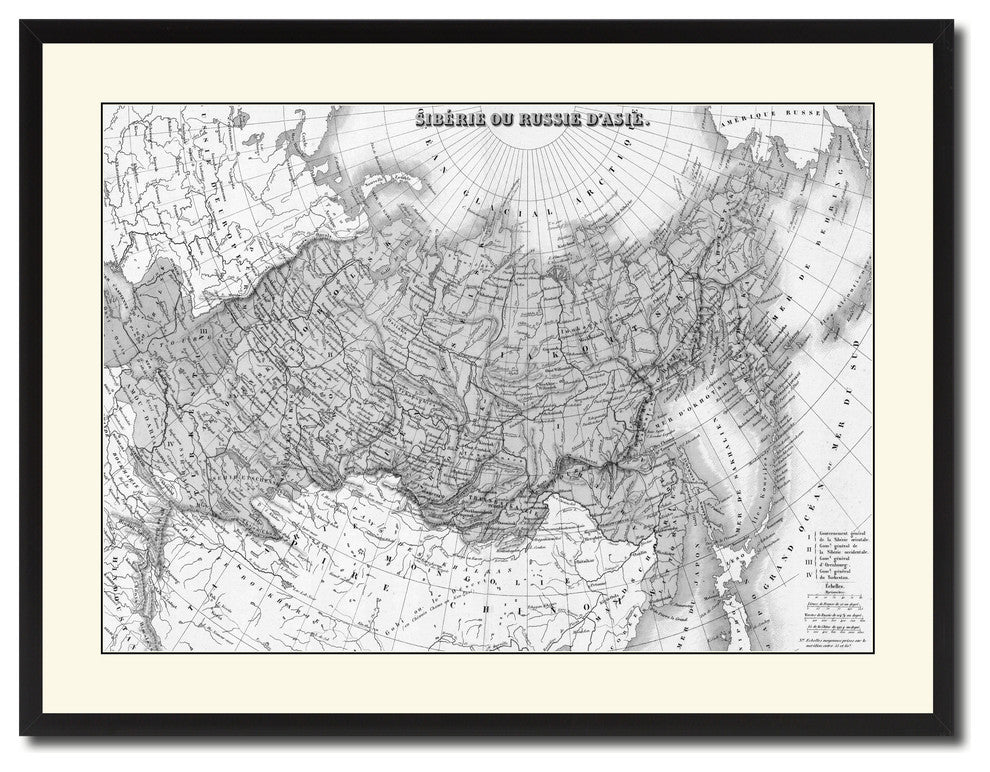 Russia Siberia Vintage B&W Map Canvas Print, 28"x37"