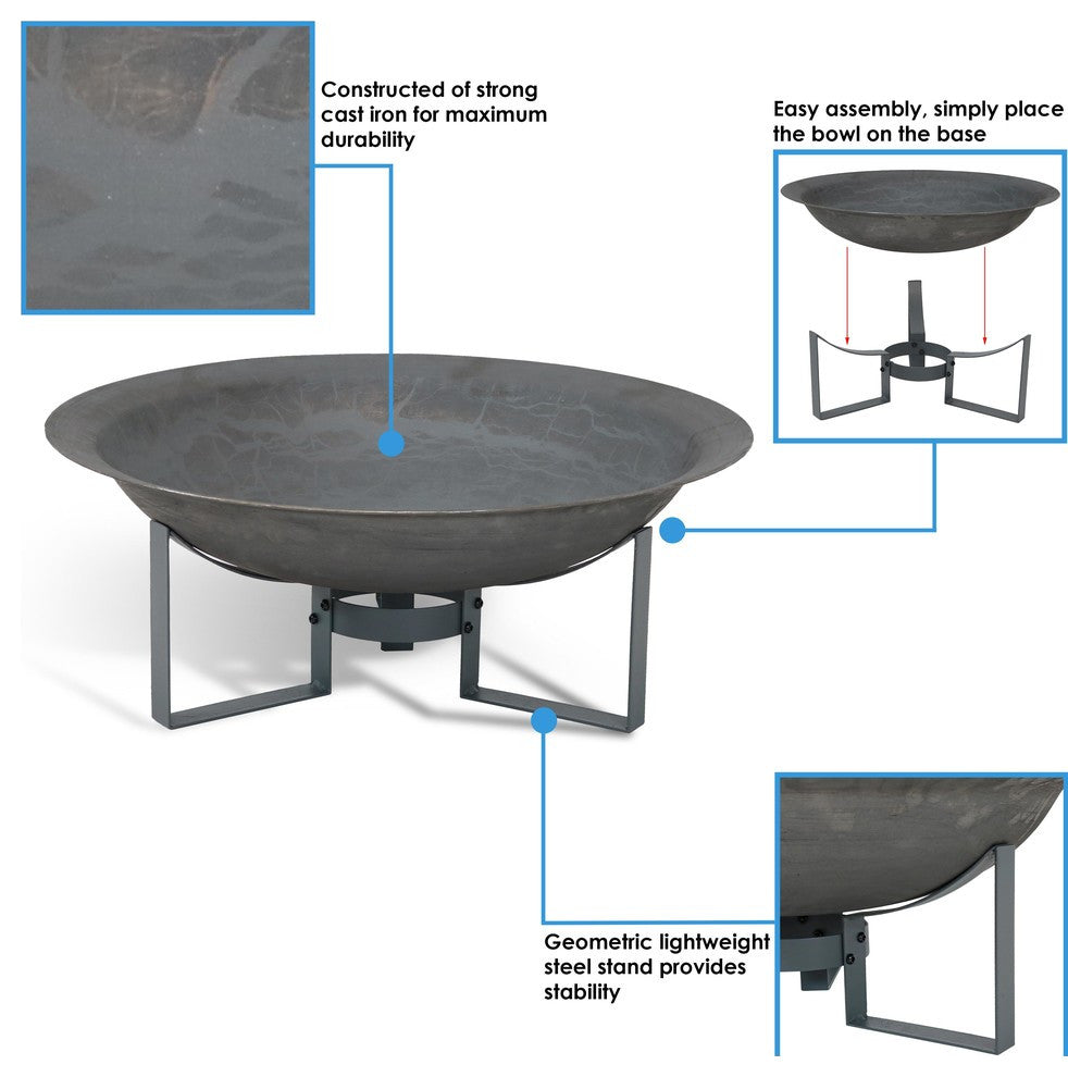 Sunnydaze Outdoor Modern Cast Iron Fire Pit Bowl With Stand, 23"