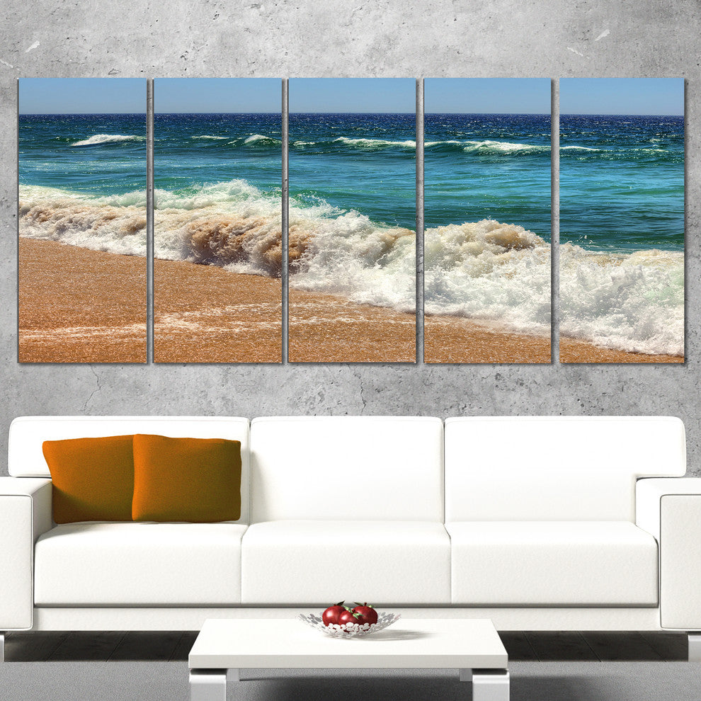 "Atlantic Beach With Foaming Waves" Seascape Art Canvas, 5 Panels, 60"x28"