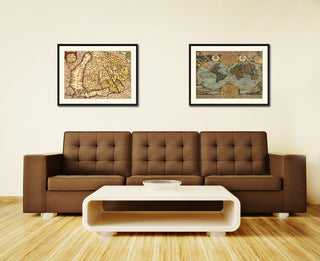 Finland Centuries Map Print On Canvas With Black Frame, 28" X 37"