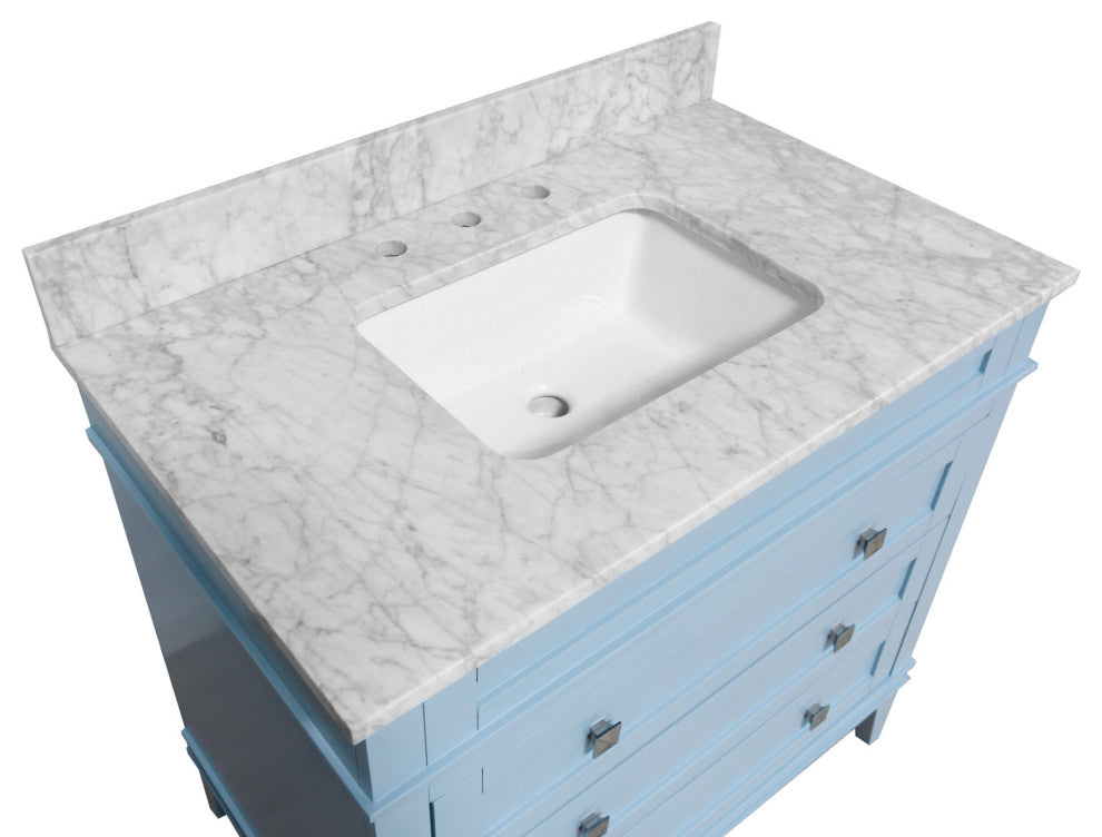 Eleanor 36" Bathroom Vanity, Powder Blue, Carrara Marble