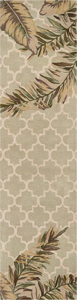 KAS Sparta 3153 Sage Tropical Mosaic Area Rug, 2'6"x10' Runner