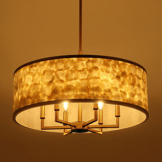 GetLedel 24" 6-Light Capiz Shell Drum Chandelier, Distressed Gold