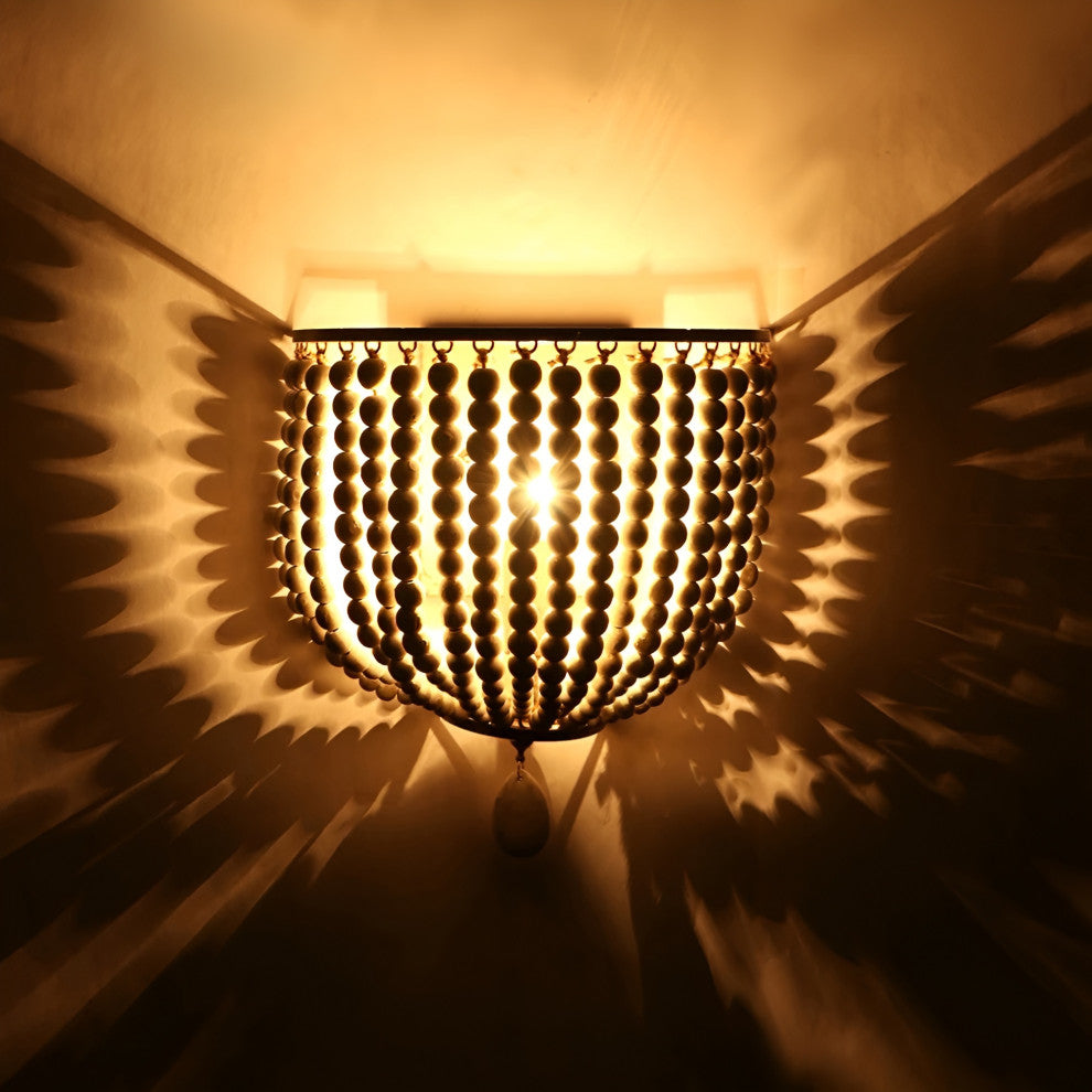 Donostia | Retro Blue/White Wooden Bead Wall Lamp, White
