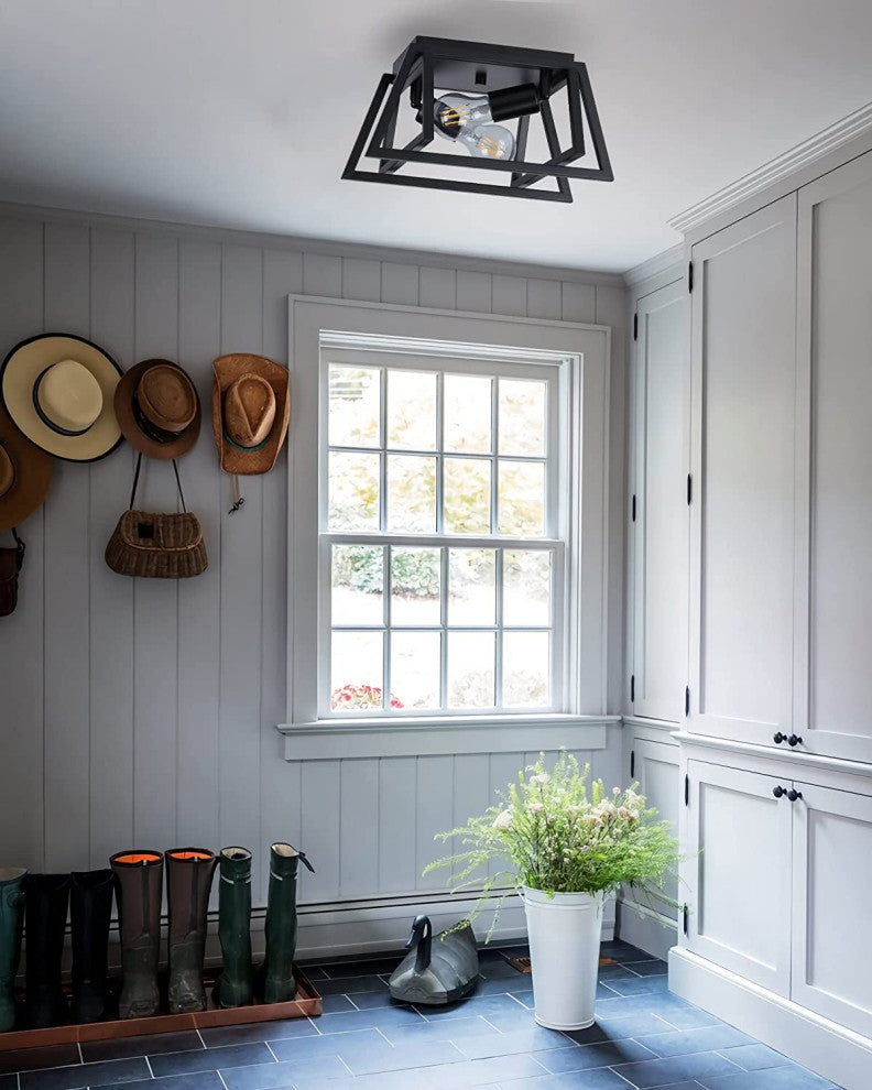 2 Pack, Black, 2 Light Ceiling Lamp, Farmhouse