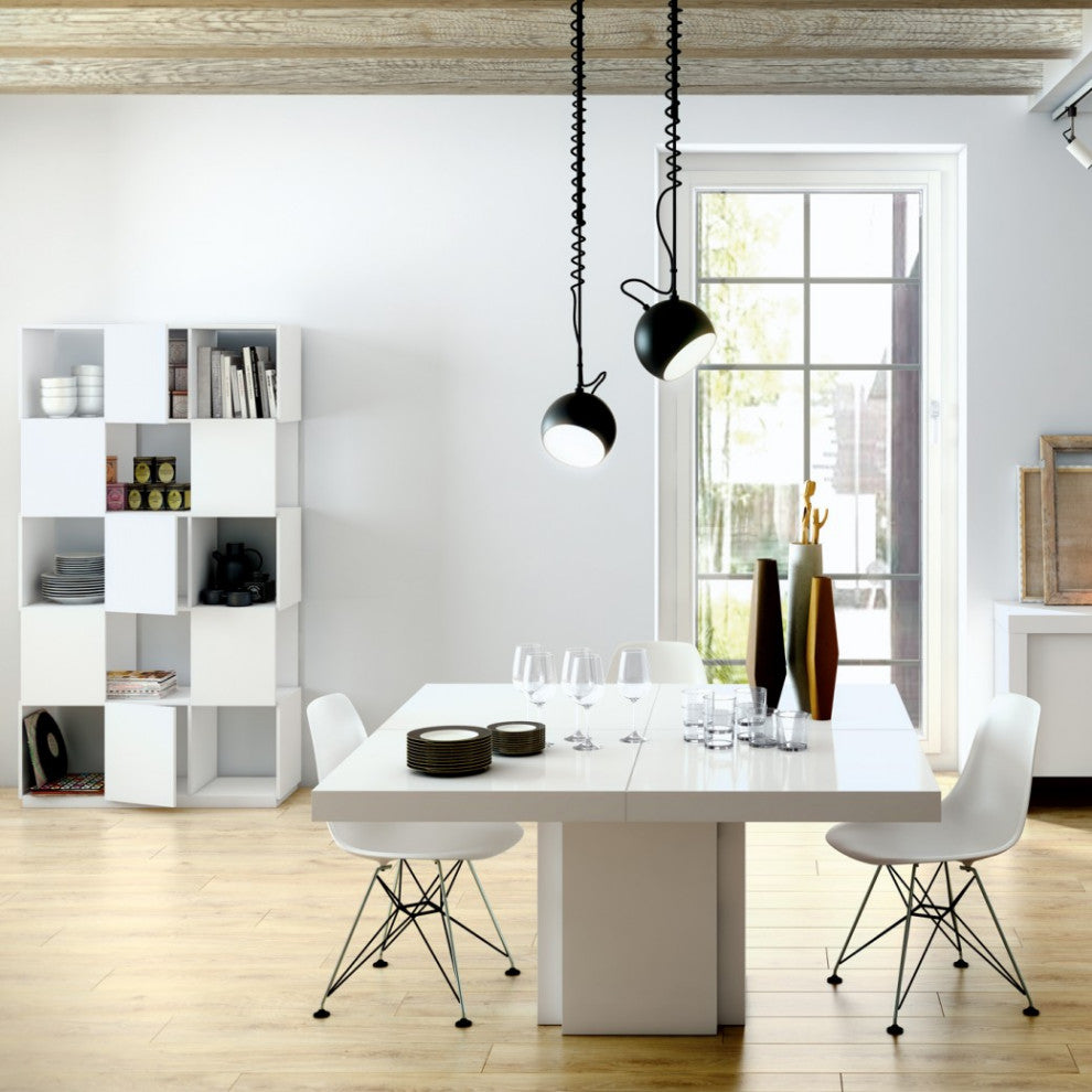 Contemporary Square Wood Dining Table, High Gloss White