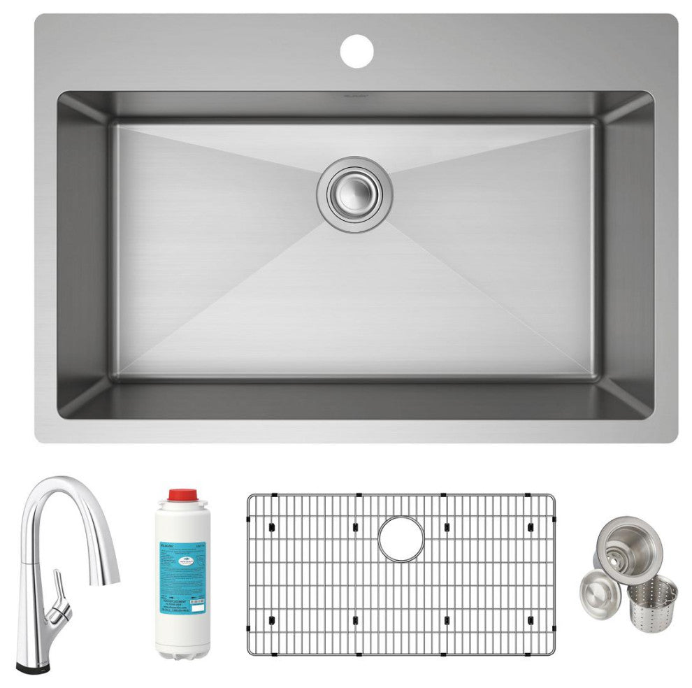 Crosstown 18 Gauge Stainless Steel 33" Dual Mount Sink Kit With Filtered Faucet