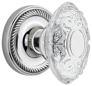 Rope Rosette Single Dummy Crystal Victorian Knob, Bright Chrome, ROPCVI
