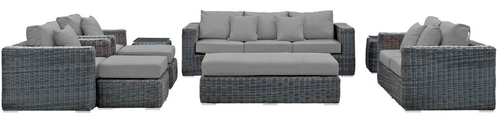 Summon 9 Piece Outdoor Patio Sunbrella Modern Sectional Set