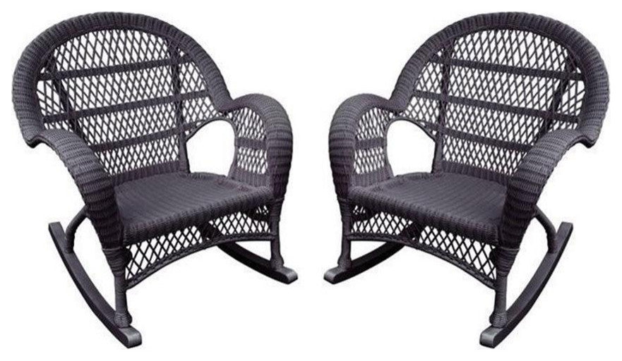 Jeco Wicker Rocker Chair in Espresso (Set of 2)
