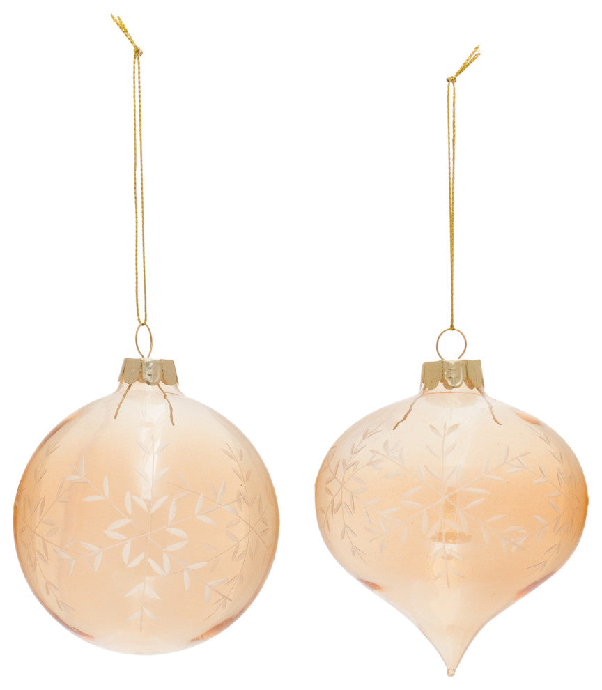 Snowflake Etched Glass Ornament, 12-Piece Set