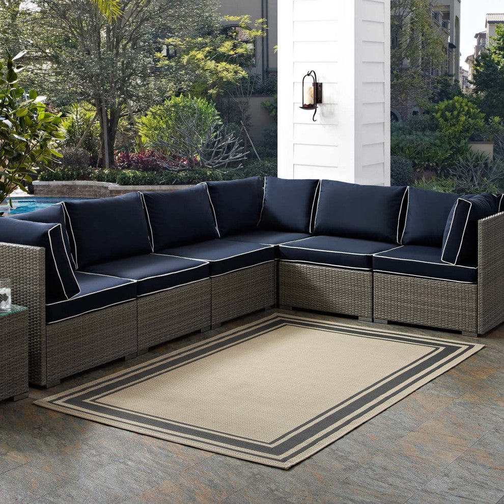 Rim Solid Border 9x12 Indoor and Outdoor Area Rug-Gray and Beige