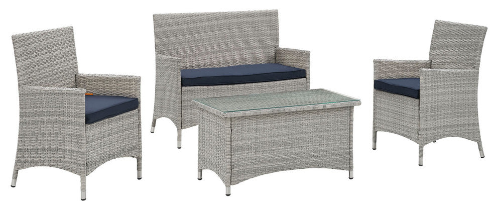 Light Gray Navy Bridge 4-Piece Outdoor Patio Patio Conversation Set
