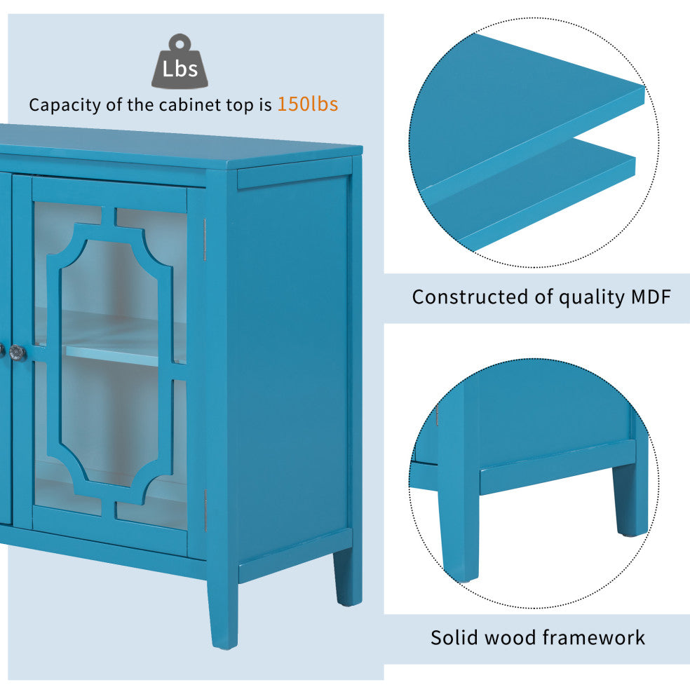 Wood Double Glass Door Accent Cabinet, Blue, 34" X 15"