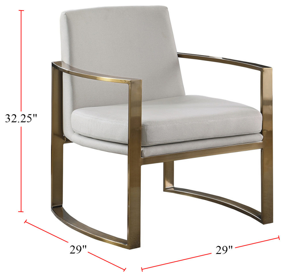 Accent Chair With Metal Frame and Arms, Cream and Bronze