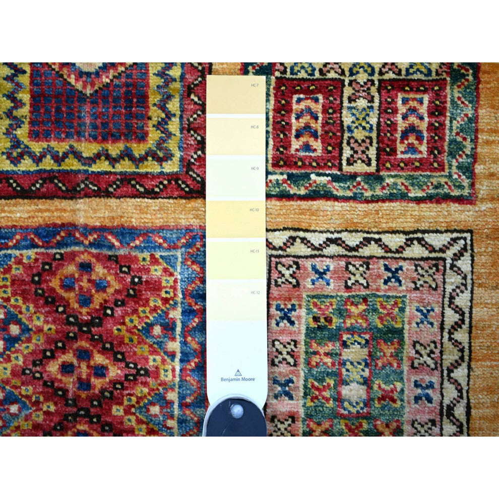 Ochre Brown Wool Afghan Super Kazak Garden Design Hand Knotted Rug, 4'10"x6'3"