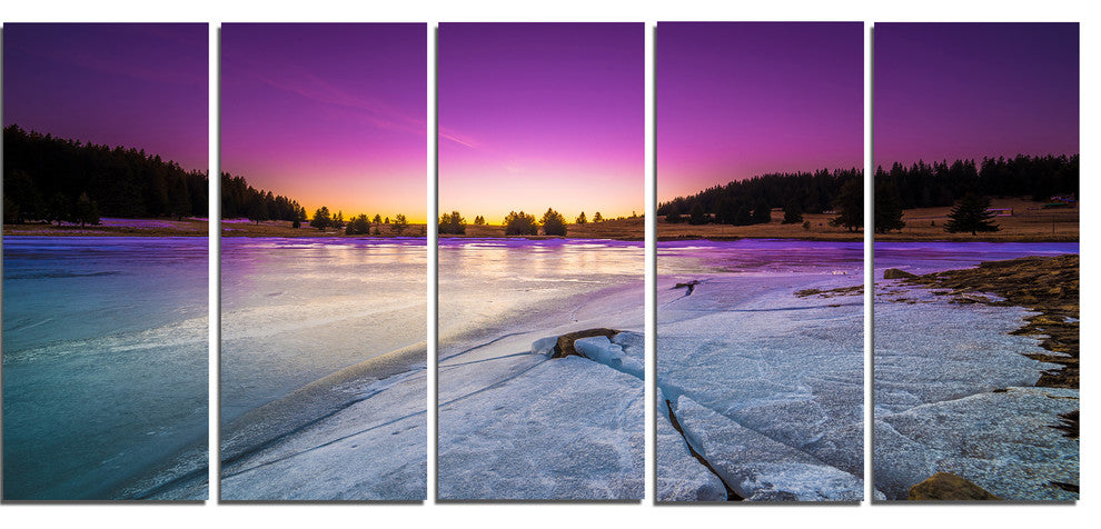 Sunrise over Frozen Lake, Landscape Canvas Art Print, 60"x28", 5 Panels