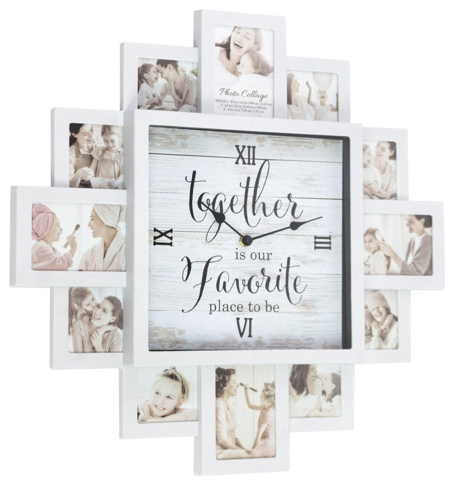 White Farmhouse Shabby-Chic "Together" Picture Frame Collage Wall Clock