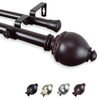Anthea 1" Double Curtain Rod, Mahogany, 48-84"