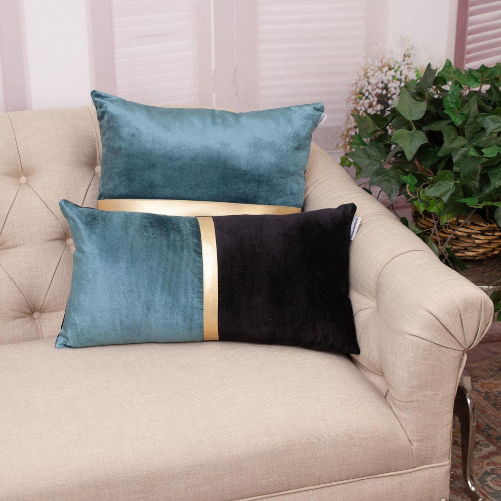 Parkland Collection Myra Black Throw Pillow, Rectangle, Black/Teal