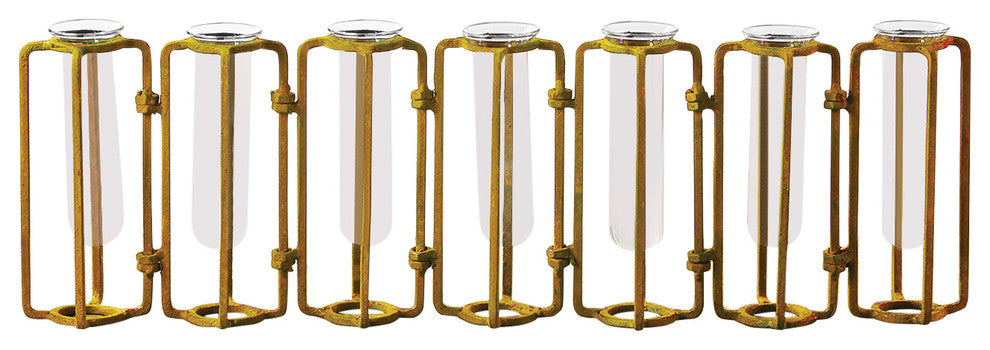 Tozai Lavoisier Set of 7 Small Hinged Flower Vases With Antiqued Gold Finish