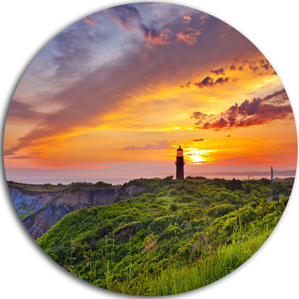 Lighthouse At Gorgeous Sunset, Round Wall Art Landscape, 36"