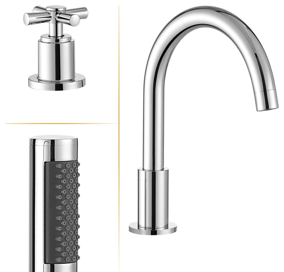 Sorlia Cross Handles Deck-Mount Roman Tub Faucet With Handshower, Polished Chome