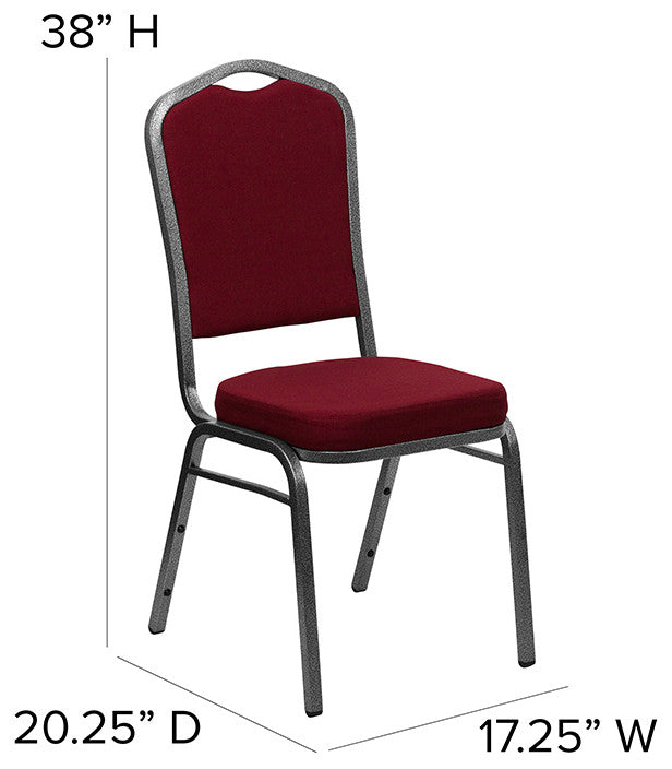 Crown Back Stacking Banquet Chair in Burgundy Fabric-Silver Vein Frame