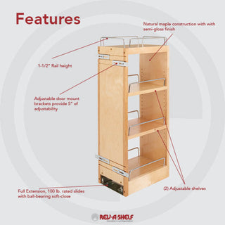Wood Wall Cabinet Pull Out Organizer for 30" H Cabinets With BB Soft Close, 8"
