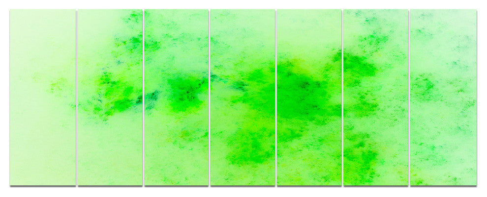 Bright Green Starry Fractal Sky, Abstract Canvas Art Print, 83"x32", 7 Panels