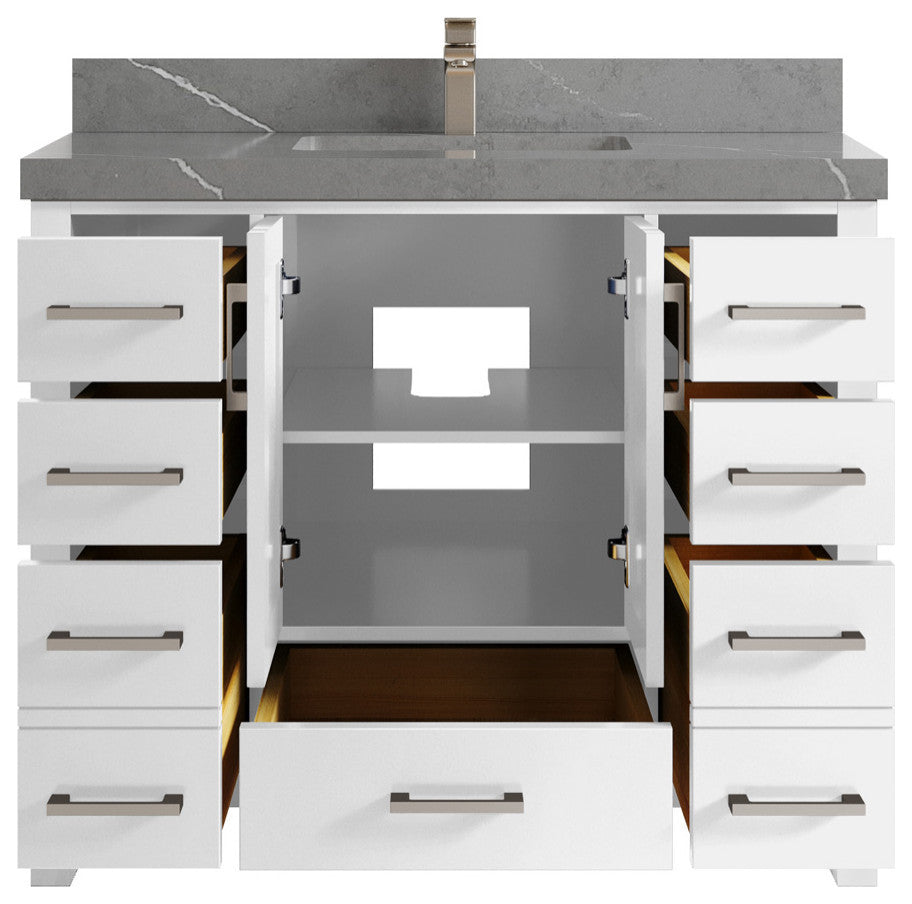 Malibu 42 Single Sink Bath Vanity in White  2" Piatra Gray