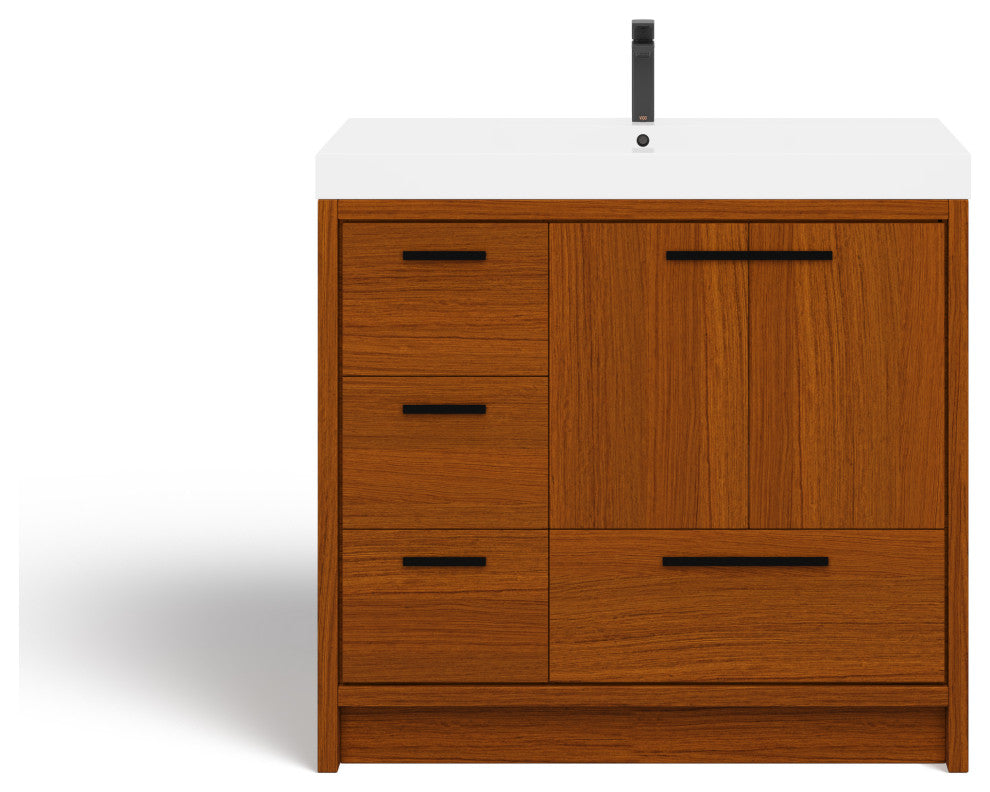 The Sacha Bathroom Vanity, Teak, 36", Single Sink, Freestanding