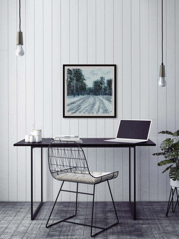 "Snowy Road" Framed Painting Print, 24x24