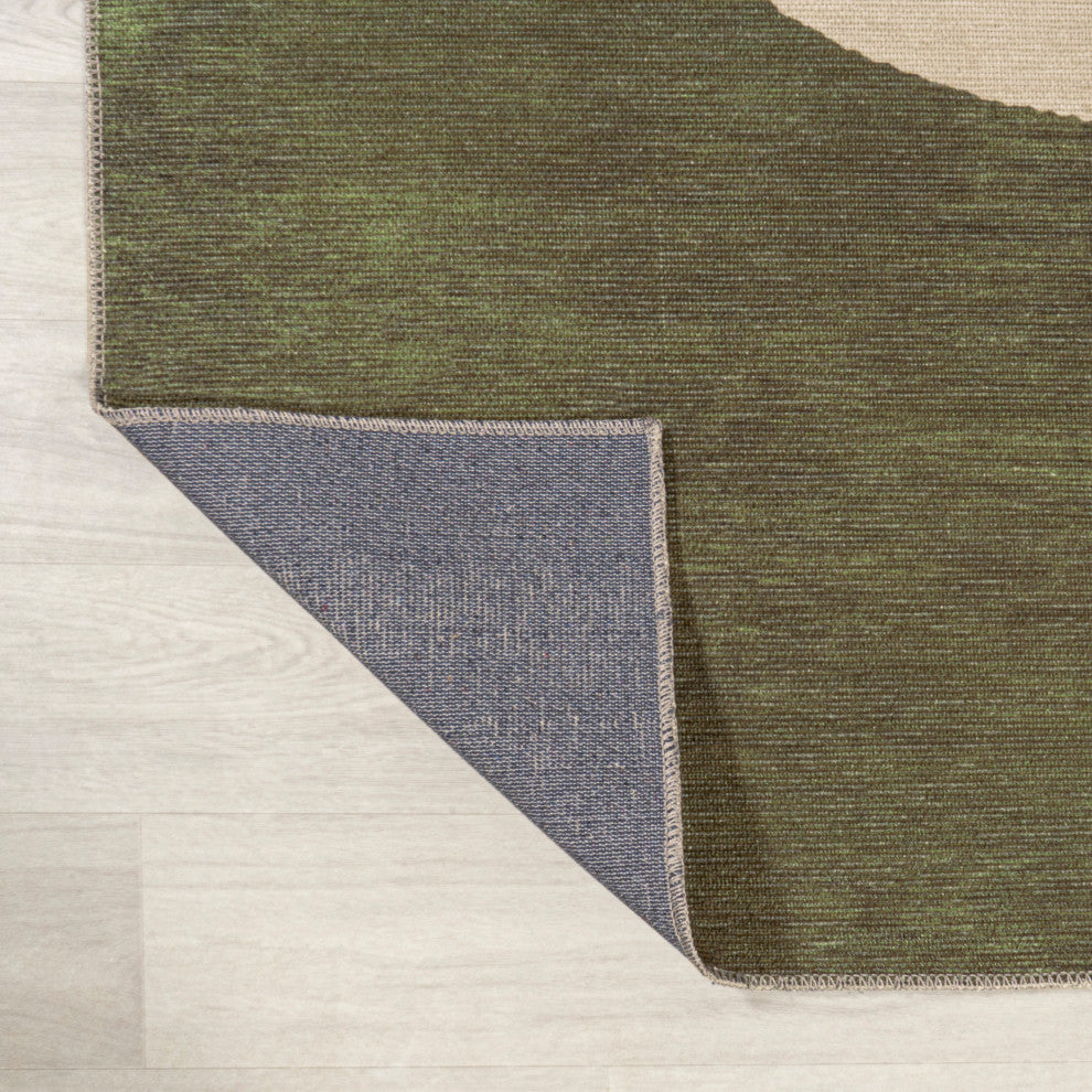 Cirkel Minimalist Geometric Dot Machine-Washable Area Rug, Olive/Cream, 4x6