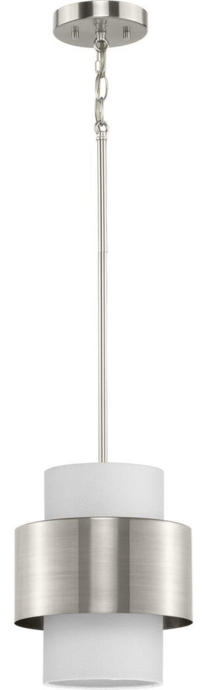 Silva Collection One-Light Brushed Nickel White Linen Shade Pendant