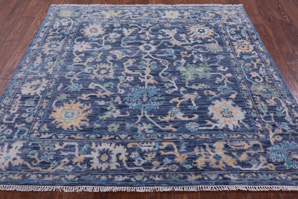 6' Square Hand Knotted Turkish Oushak Wool Rug - Q14960