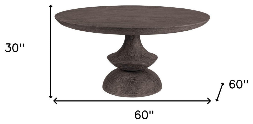 60" Gray Rounded Solid Wood Pedestal Base Dining Table