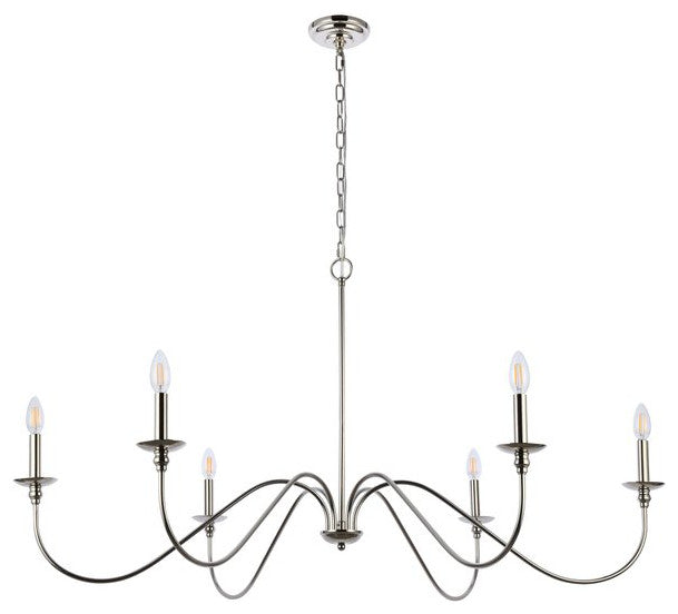 Transitional Polished Nickel 6-Light Chandelier
