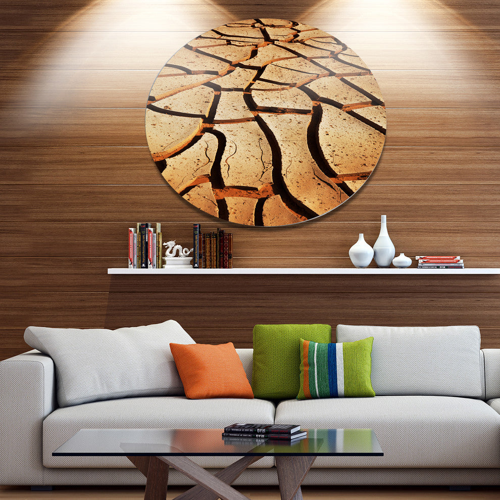 Cracked Brown Drought Land, African Landscape Round Wall Art, 23"