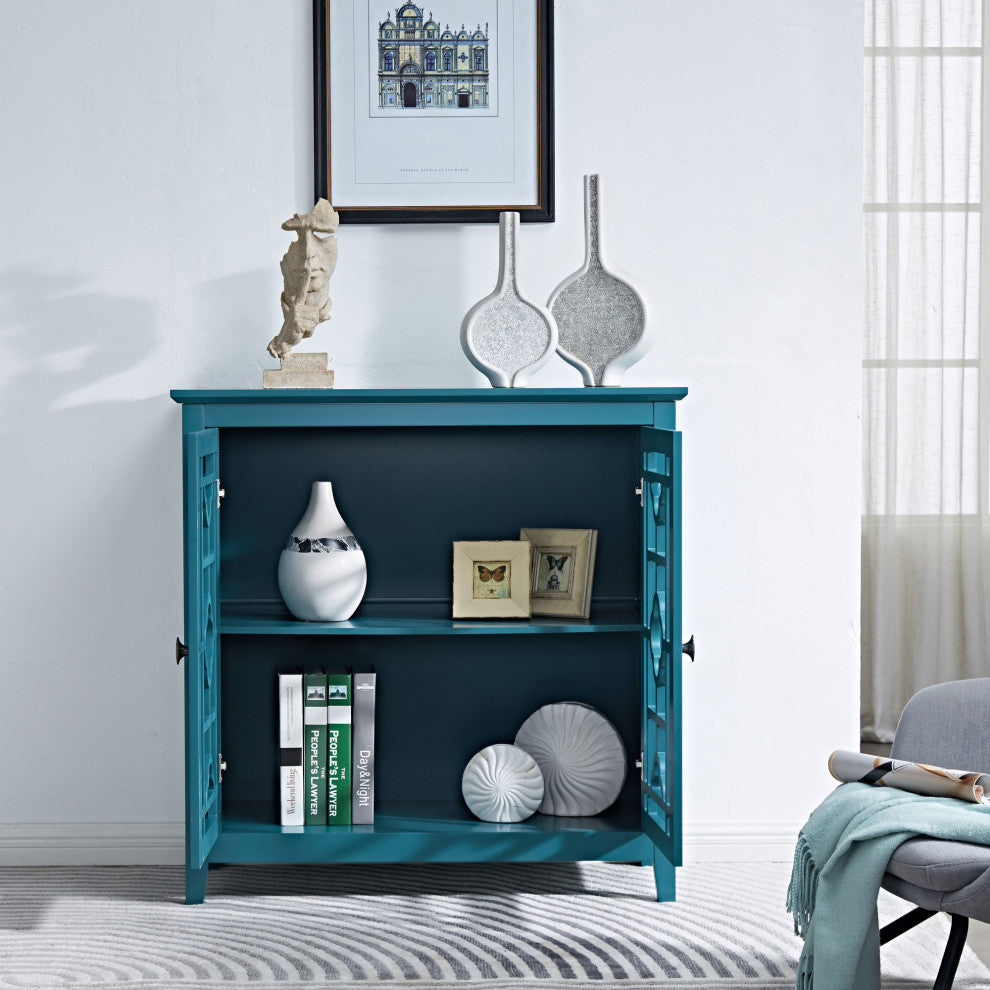 Wood Double Door Accent Cabinet with Adjustable Shelf, Teal, 35'' X 16''